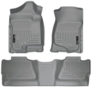 GMC Sierra Floor Liners - Front + Rear - Husky Liners - WeatherBeater Combo - Gray - `07-`12